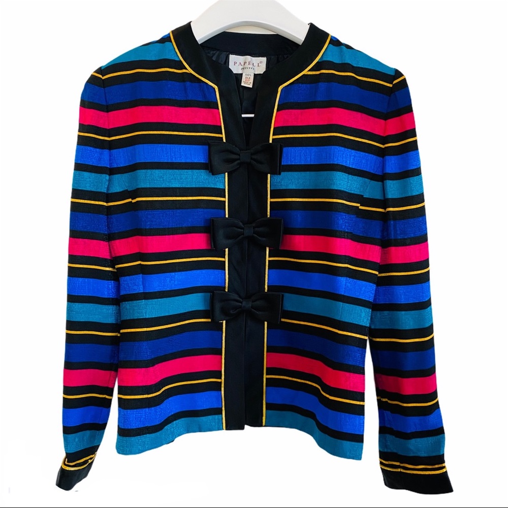 Vibrant Multi-Color Striped Silk Blazer Size 6